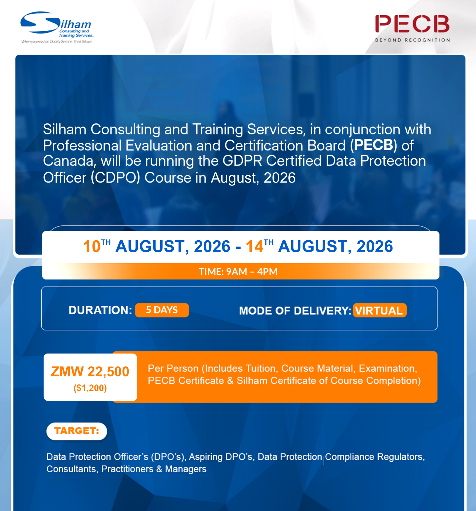 GDPR Certified Data Protection Officer course flyer